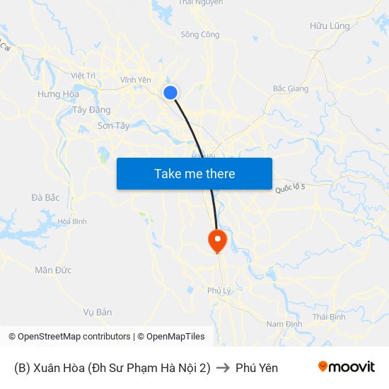 (B) Xuân Hòa (Đh Sư Phạm Hà Nội 2) to Phú Yên map