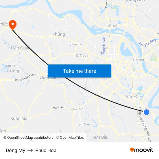 Đông Mỹ to Phúc Hòa map