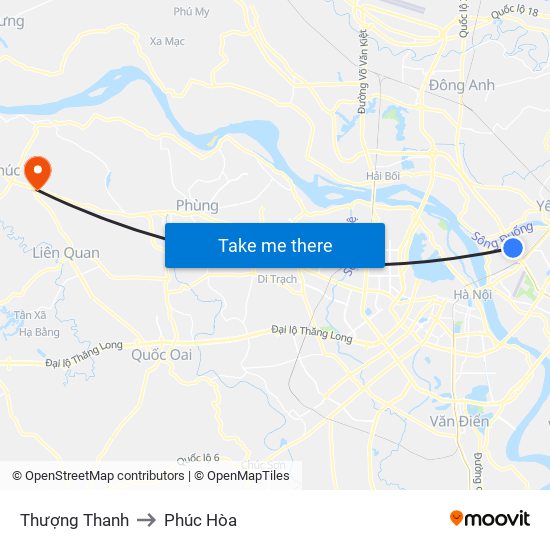 Thượng Thanh to Phúc Hòa map