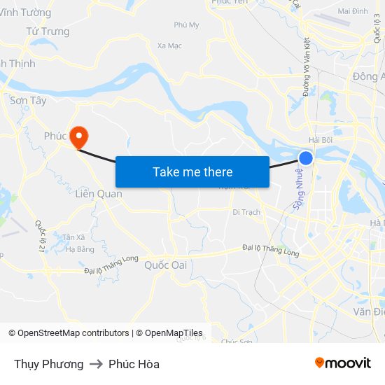 Thụy Phương to Phúc Hòa map