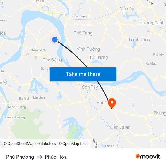 Phú Phương to Phúc Hòa map