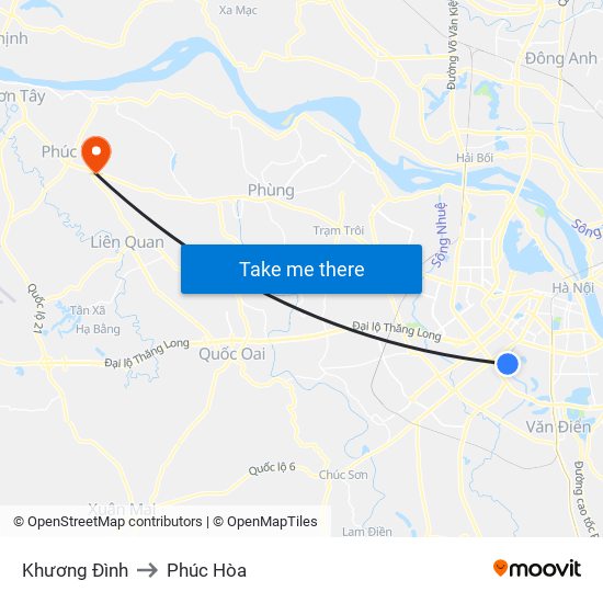 Khương Đình to Phúc Hòa map