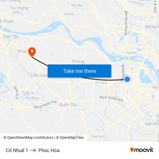 Cổ Nhuế 1 to Phúc Hòa map