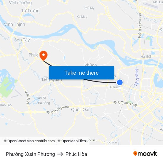 Phường Xuân Phương to Phúc Hòa map