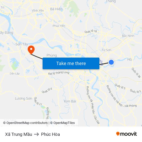 Xã Trung Mầu to Phúc Hòa map