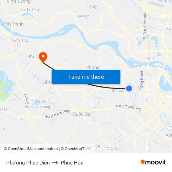 Phường Phúc Diễn to Phúc Hòa map