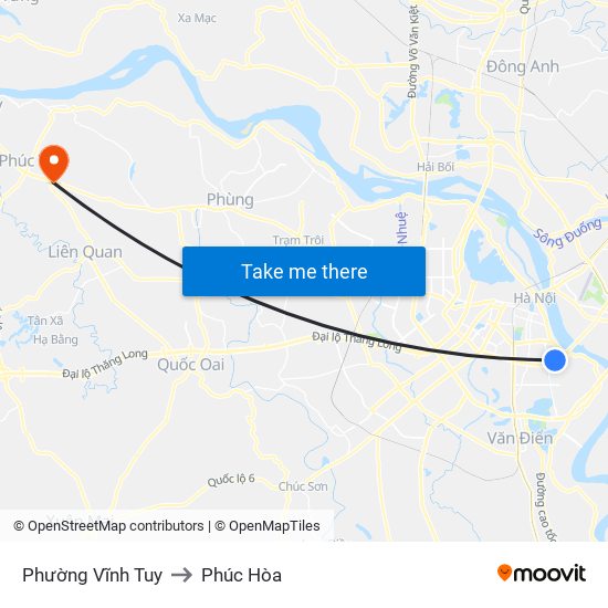 Phường Vĩnh Tuy to Phúc Hòa map