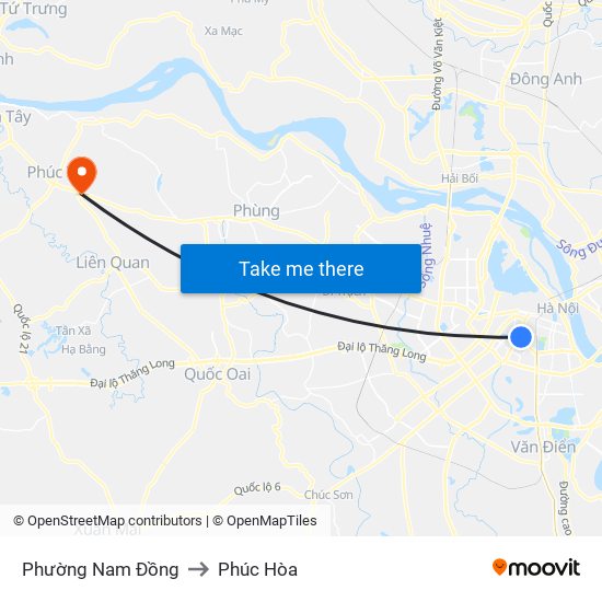 Phường Nam Đồng to Phúc Hòa map