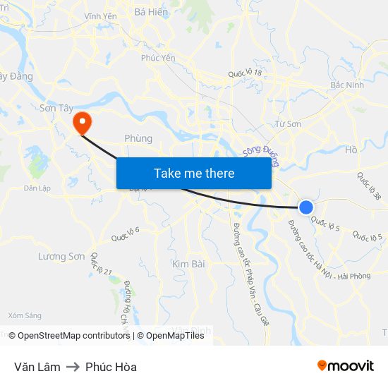 Văn Lâm to Phúc Hòa map