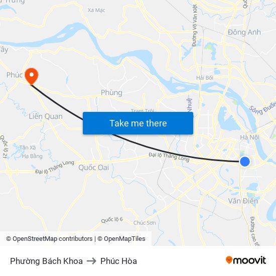 Phường Bách Khoa to Phúc Hòa map