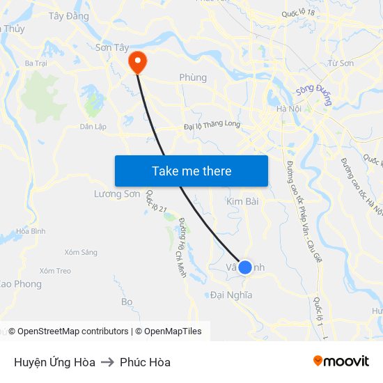 Huyện Ứng Hòa to Phúc Hòa map