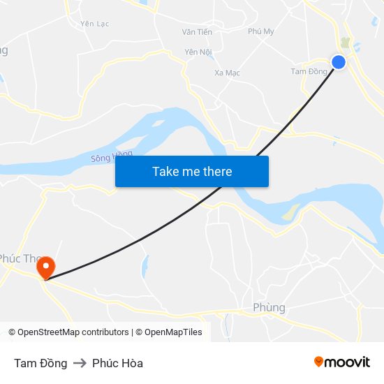 Tam Đồng to Phúc Hòa map