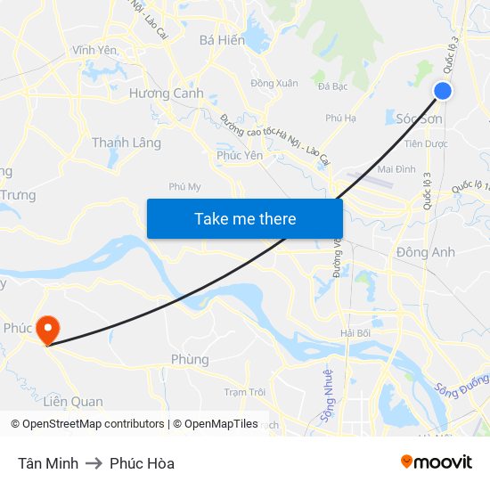 Tân Minh to Phúc Hòa map