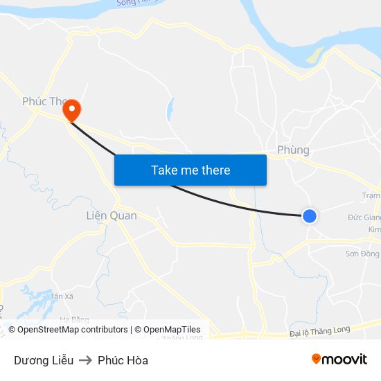 Dương Liễu to Phúc Hòa map