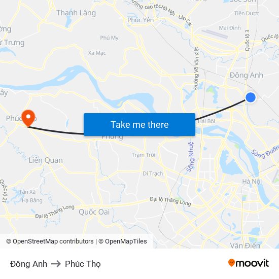 Đông Anh to Phúc Thọ map