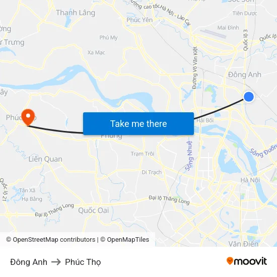 Đông Anh to Phúc Thọ map