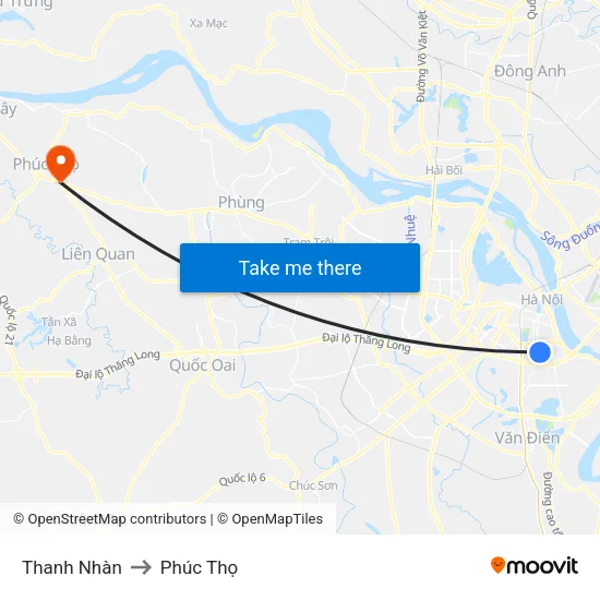 Thanh Nhàn to Phúc Thọ map