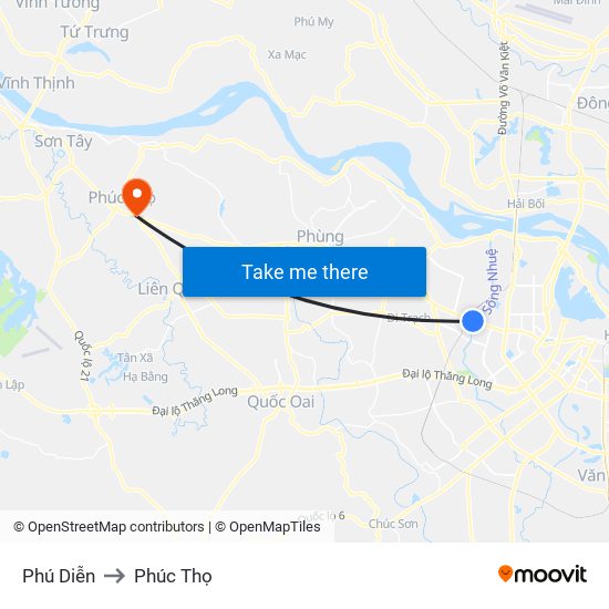 Phú Diễn to Phúc Thọ map