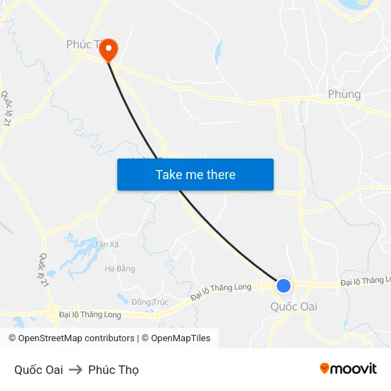 Quốc Oai to Phúc Thọ map