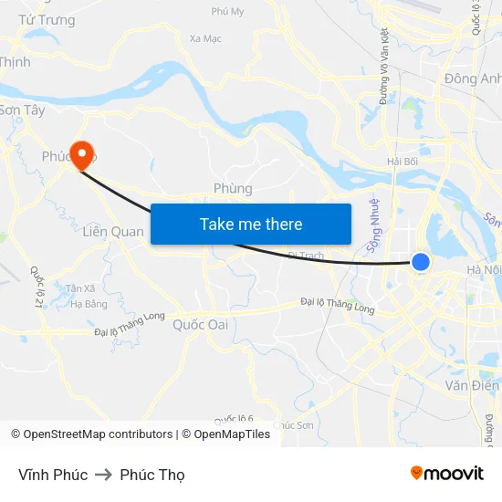 Vĩnh Phúc to Phúc Thọ map