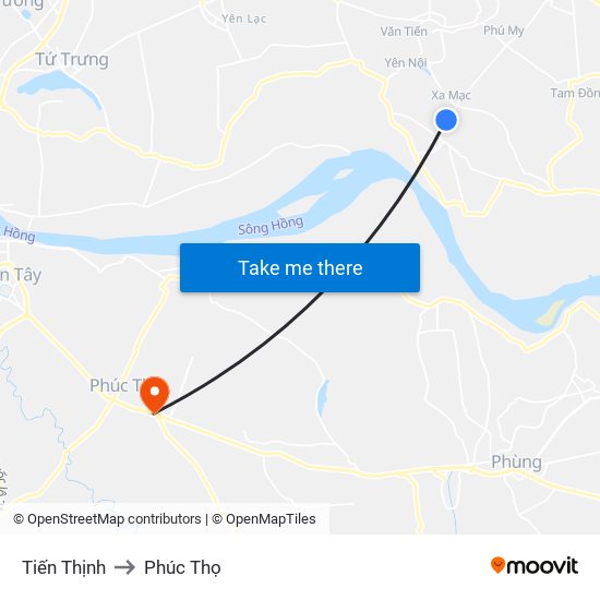 Tiến Thịnh to Phúc Thọ map