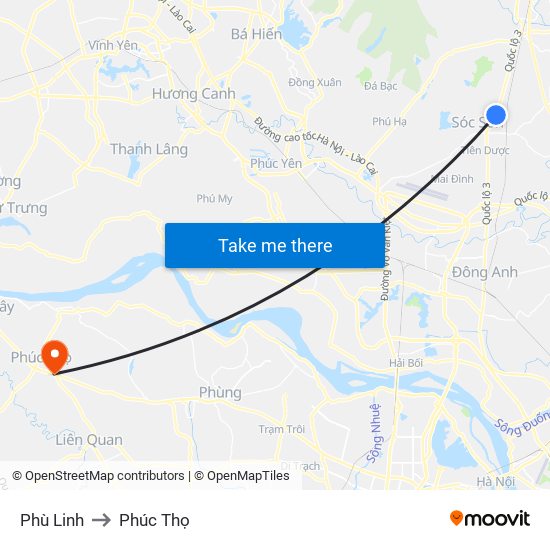 Phù Linh to Phúc Thọ map