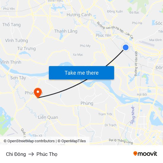 Chi Đông to Phúc Thọ map