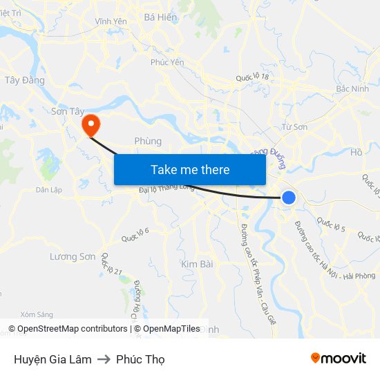 Huyện Gia Lâm to Phúc Thọ map