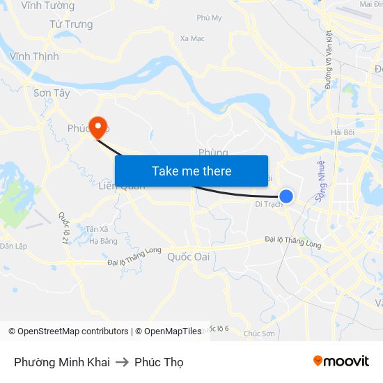 Phường Minh Khai to Phúc Thọ map