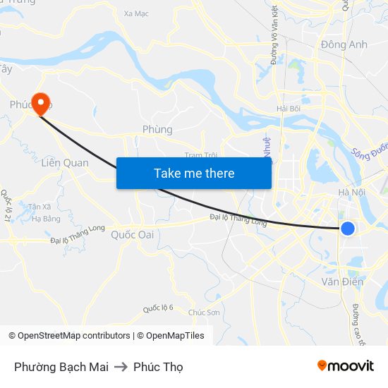 Phường Bạch Mai to Phúc Thọ map