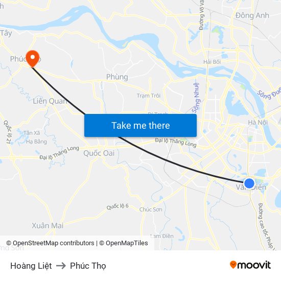 Hoàng Liệt to Phúc Thọ map