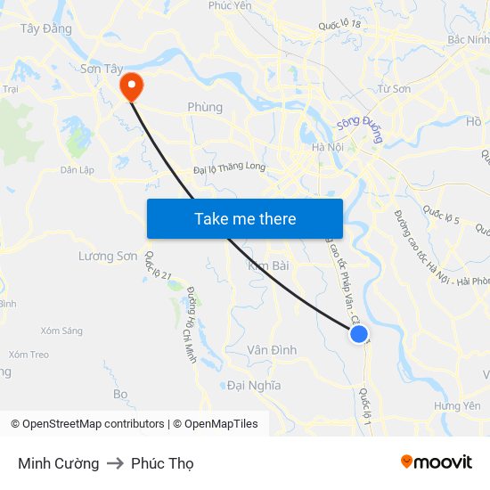 Minh Cường to Phúc Thọ map