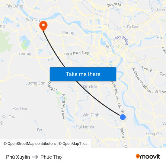 Phú Xuyên to Phúc Thọ map