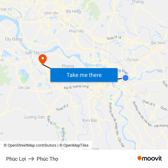 Phúc Lợi to Phúc Thọ map