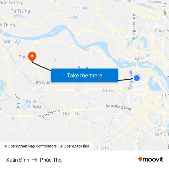 Xuân Đỉnh to Phúc Thọ map