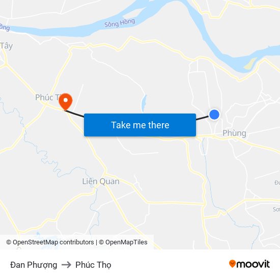 Đan Phượng to Phúc Thọ map