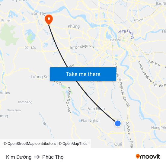 Kim Đường to Phúc Thọ map