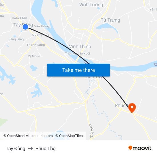 Tây Đằng to Phúc Thọ map