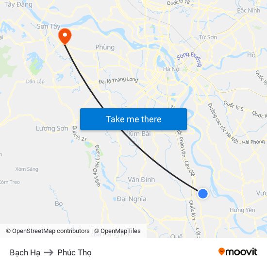 Bạch Hạ to Phúc Thọ map