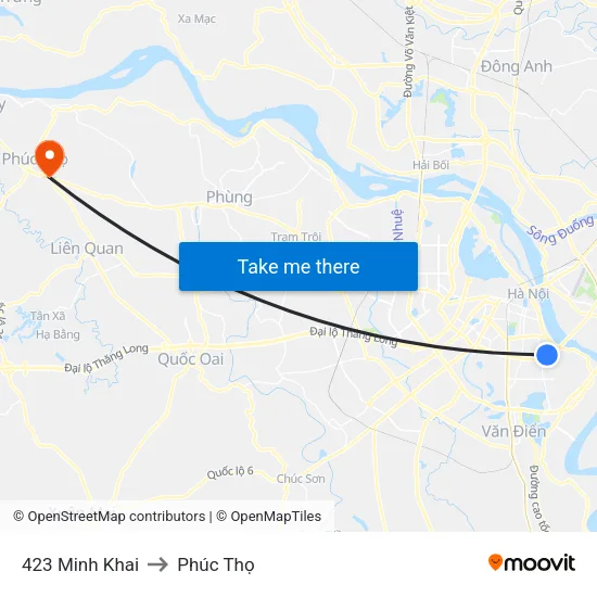 423 Minh Khai to Phúc Thọ map