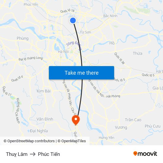 Thuỵ Lâm to Phúc Tiến map