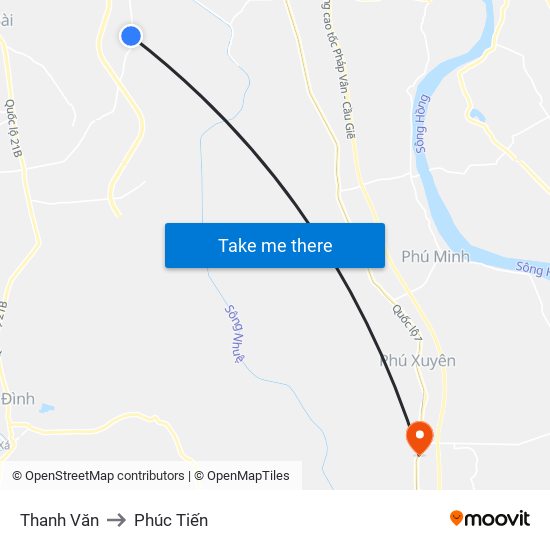 Thanh Văn to Phúc Tiến map