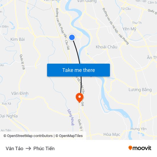 Vân Tảo to Phúc Tiến map