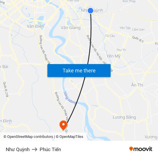 Như Quỳnh to Phúc Tiến map