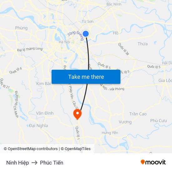 Ninh Hiệp to Phúc Tiến map