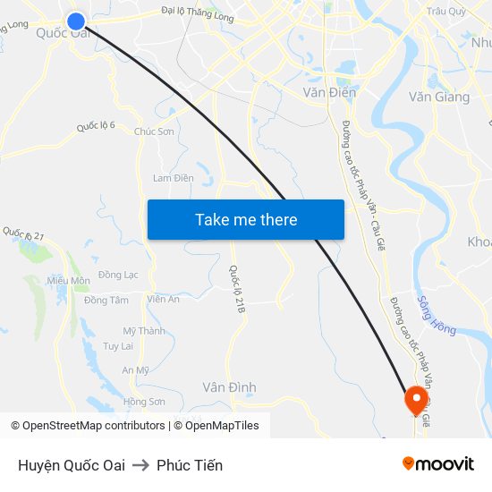 Huyện Quốc Oai to Phúc Tiến map