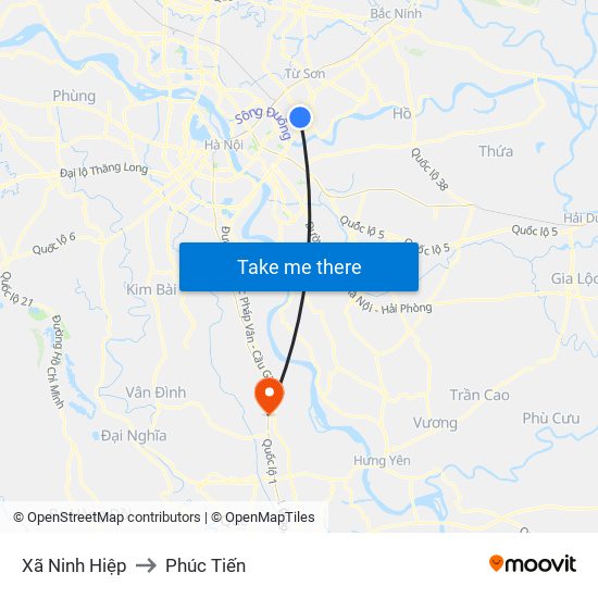 Xã Ninh Hiệp to Phúc Tiến map