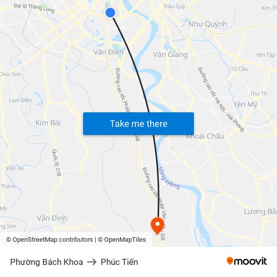 Phường Bách Khoa to Phúc Tiến map