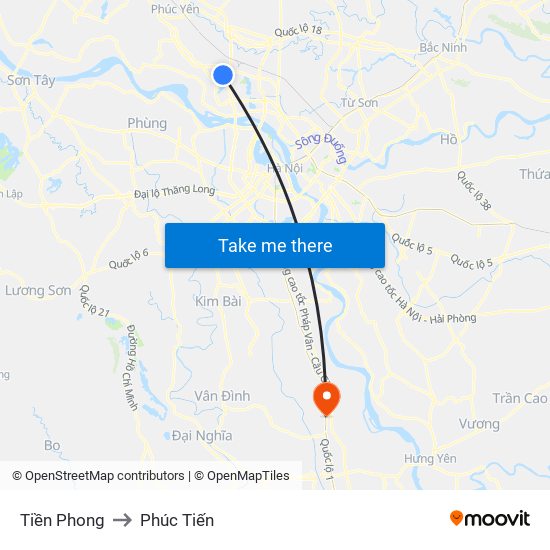 Tiền Phong to Phúc Tiến map