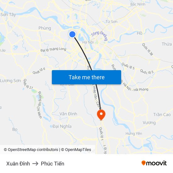 Xuân Đỉnh to Phúc Tiến map